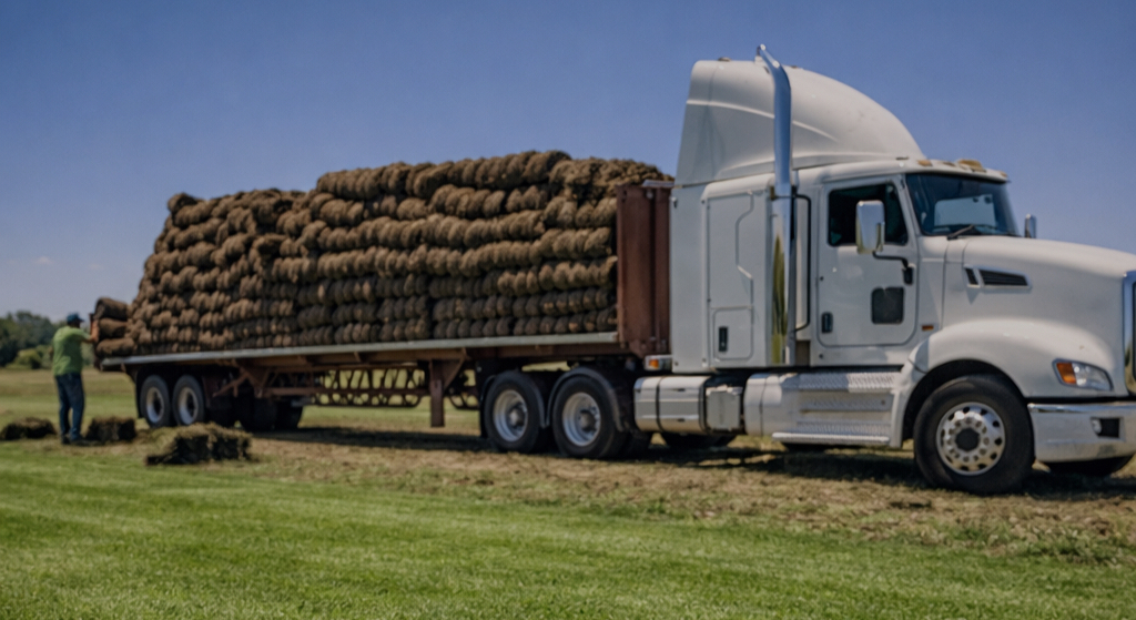 Camión de entrega de pasto San Agustín en rollo a todo México