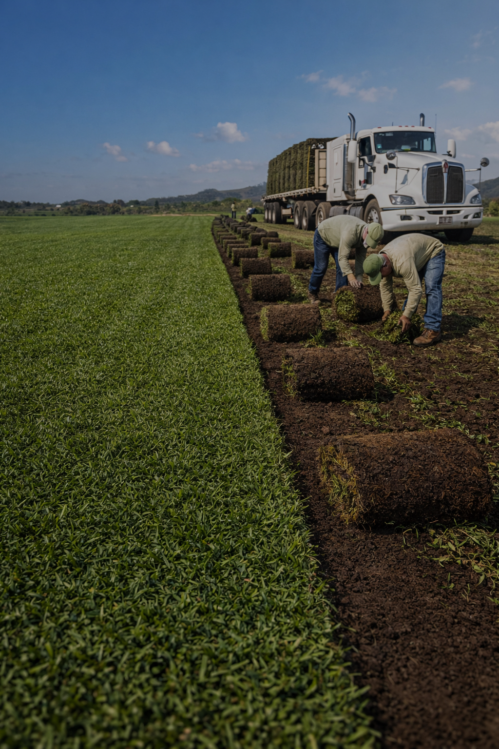 Carga de trailer con pasto San Agustín en rollo para entrega mayoreo en México