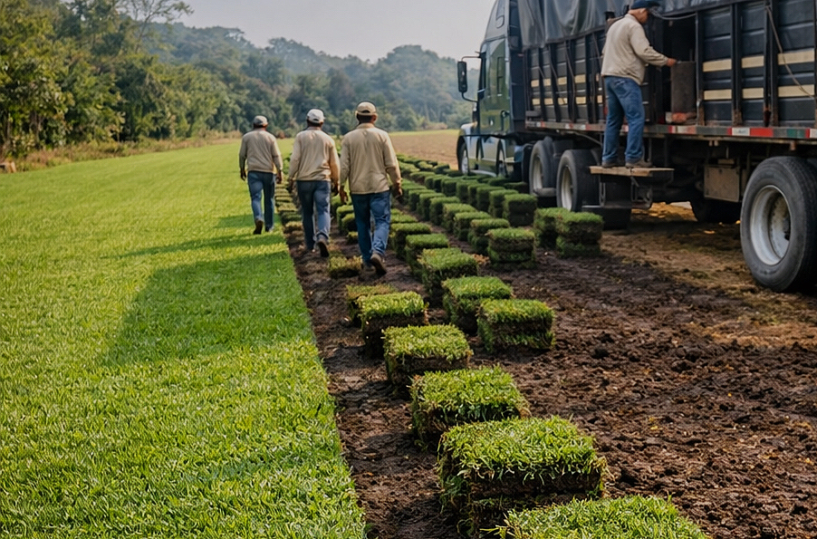 Corte y cosecha de pasto San Agustín en rollo directo del rancho productor en México